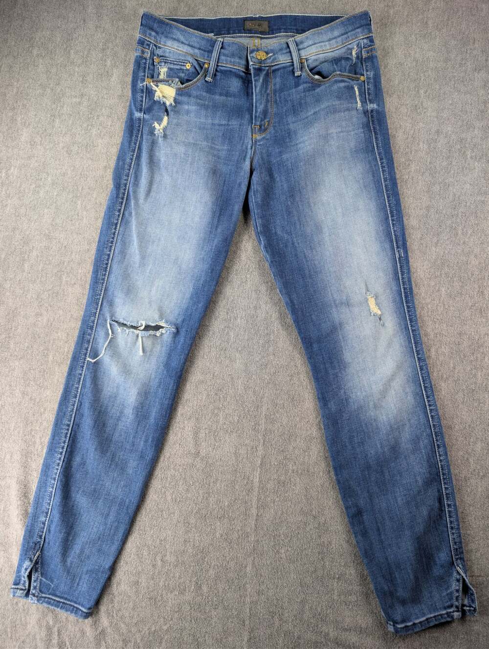 MOTHER Denim Distressed Skinny Jeans Size 27 Blue Wash Ripped Y2K